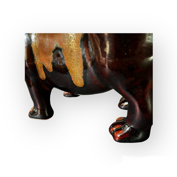 ηξω Caramel Drip Pier 1 Heavy Glossed Ceramic Rhino African Collection NWOT - Picture 4 of 12
